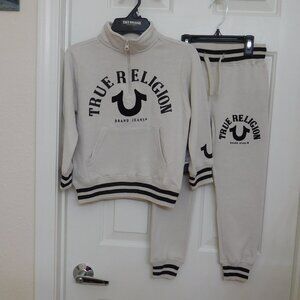 NWT 2pc True Religion Beige Black Logo Sweatshirt & Joggers sz 5/6